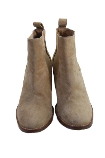 Jenni Kayne Womens Suede Heeled Ankle Boots Beige Size 9