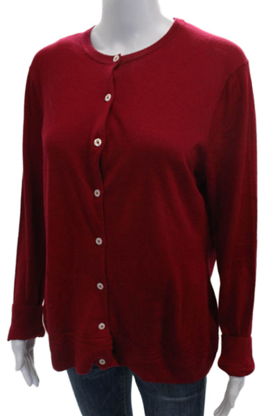 Brooks Brothers Women Merino Wool Red Cardigan Long Sleeve Round Neck Size L