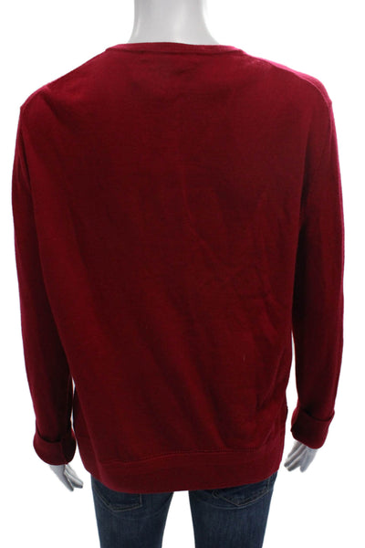 Brooks Brothers Women Merino Wool Red Cardigan Long Sleeve Round Neck Size L