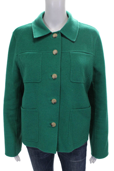 Lafayette 148 New York Women Green Wool Basic Jacket Button Long Sleeve Size L