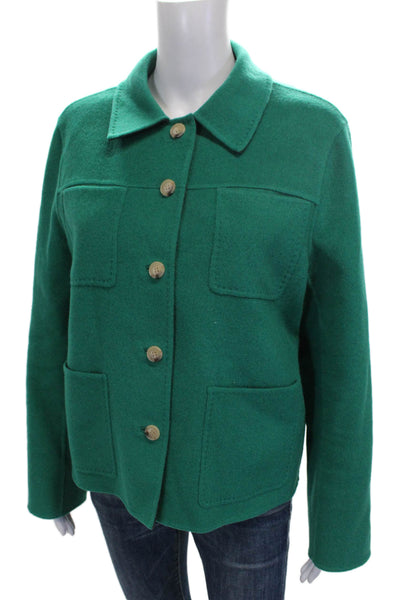 Lafayette 148 New York Women Green Wool Basic Jacket Button Long Sleeve Size L