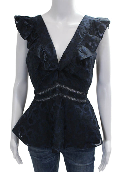 Rebecca Taylor Womens Blue Floral V-Neck Sleeveless Blouse Size 8