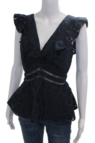 Rebecca Taylor Womens Blue Floral V-Neck Sleeveless Blouse Size 8