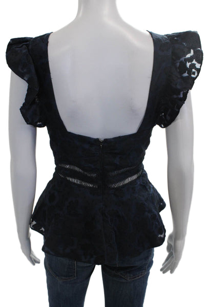 Rebecca Taylor Womens Blue Floral V-Neck Sleeveless Blouse Size 8