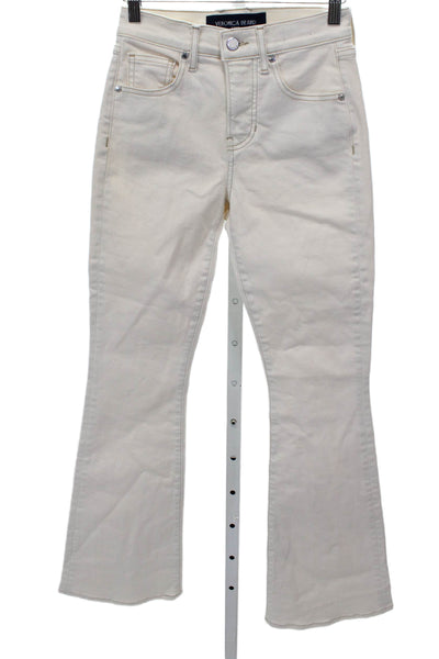 Veronica Beard Womens Flared High Rise Jeans Ivory Size 24