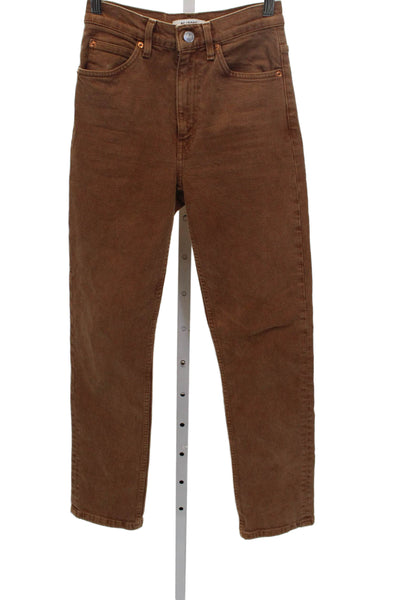 Re/Done Womens Straight Jeans High Rise Brown Cotton Blend Button Size 24
