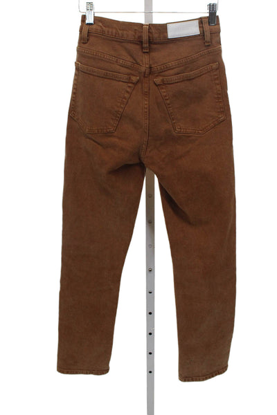 Re/Done Womens Straight Jeans High Rise Brown Cotton Blend Button Size 24