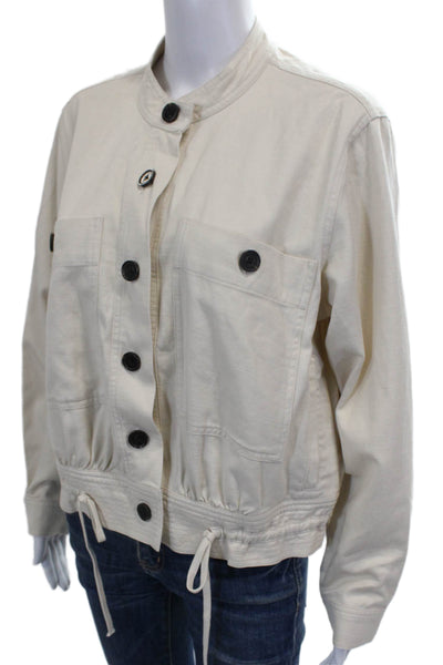 Rails Womens Beige Cotton Blend Basic Jacket Long Sleeve Button Size M