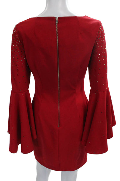 Calvin Klein Women Sheath Dress Red Long Sleeve Boat Neck Size 2