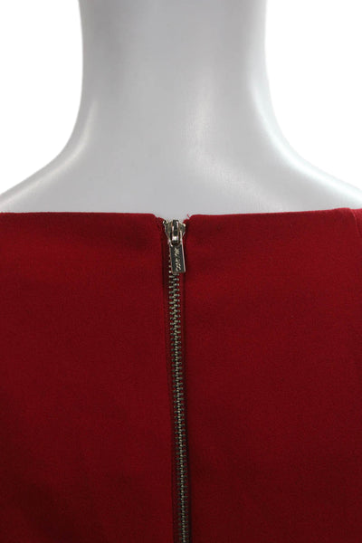Calvin Klein Women Sheath Dress Red Long Sleeve Boat Neck Size 2