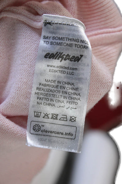 Edikted Womens Pink Acrylic Cardigan Long Sleeve Round Neck Size L