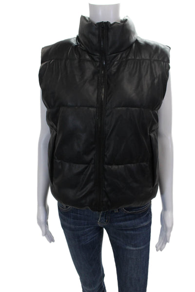 Zara Women Puffer Jacket Black Polyester Zip Sleeveless Size M