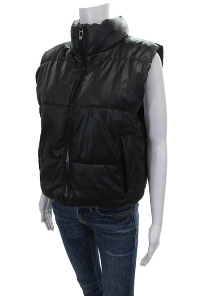 Zara Women Puffer Jacket Black Polyester Zip Sleeveless Size M