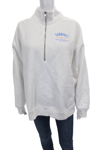 American Eagle Outfitters Unisex Pullover Sweatshirt White Mock Neck Size L