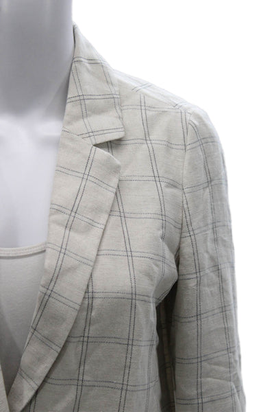 Madewell Women Beige Linen Check Blazer Button Long Sleeve Size XS