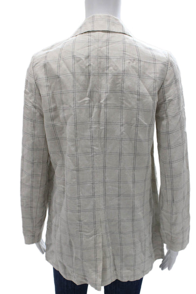 Madewell Women Beige Linen Check Blazer Button Long Sleeve Size XS