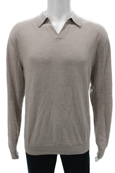 Collars & Co. Mens Merino Wool Collared Pullover Beige Long Sleeve Size 2XL