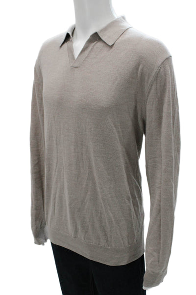 Collars & Co. Mens Merino Wool Collared Pullover Beige Long Sleeve Size 2XL