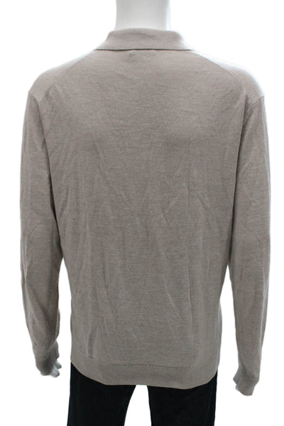 Collars & Co. Mens Merino Wool Collared Pullover Beige Long Sleeve Size 2XL