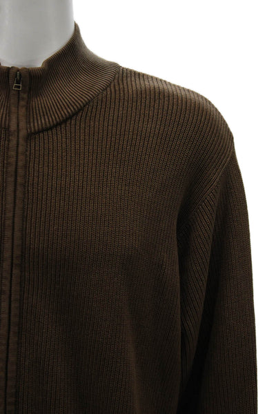 Izod Mens Full Zip Cotton Mock Neck Sweater Brown Size 2XL
