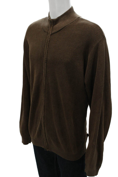Izod Mens Full Zip Cotton Mock Neck Sweater Brown Size 2XL