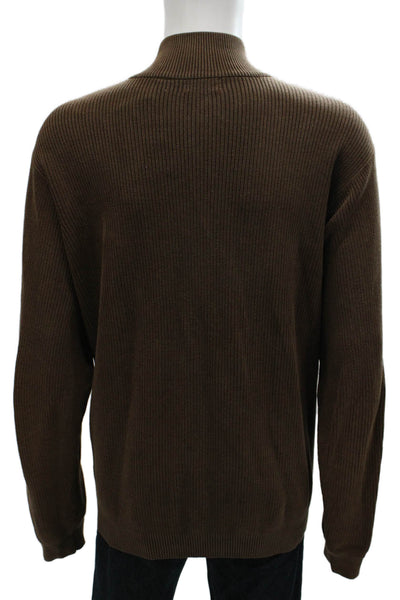 Izod Mens Full Zip Cotton Mock Neck Sweater Brown Size 2XL