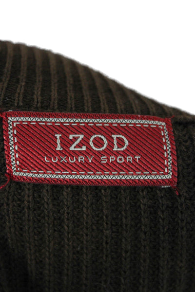 Izod Mens Full Zip Cotton Mock Neck Sweater Brown Size 2XL