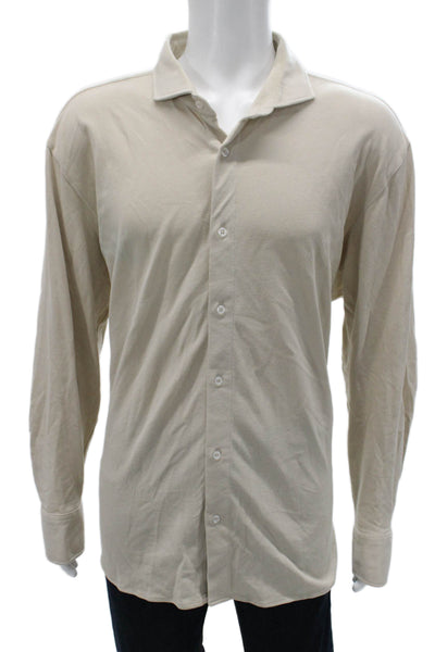 Collars & Co. Mens Button Up Beige Cotton Long Sleeve Shirt Size 3XL