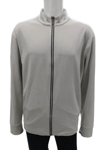 Callaway Mens Gray Striped Polyester Basic Jacket Zip Fall Long Sleeve Size 2XL