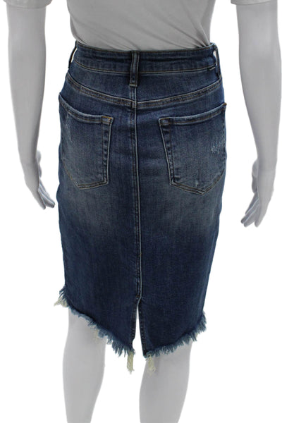 Risen Women Straight Pencil Skirt Blue Zip 95% Cotton Knee Length Size M
