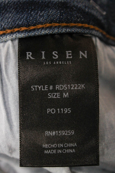 Risen Women Straight Pencil Skirt Blue Zip 95% Cotton Knee Length Size M