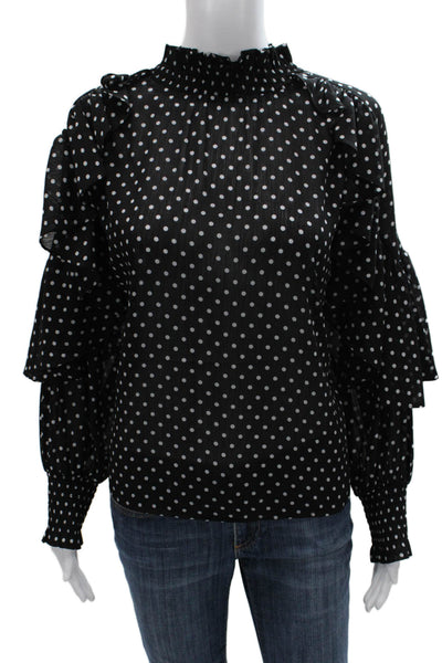 Maje Womens Black Polka Dot High Neck Long Sleeve Blouse Size 2