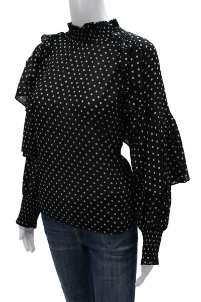 Maje Womens Black Polka Dot High Neck Long Sleeve Blouse Size 2