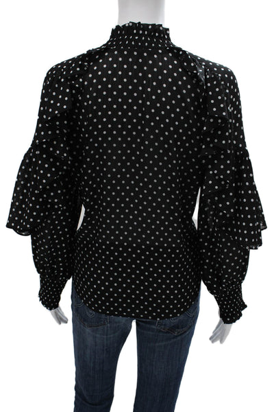 Maje Womens Black Polka Dot High Neck Long Sleeve Blouse Size 2