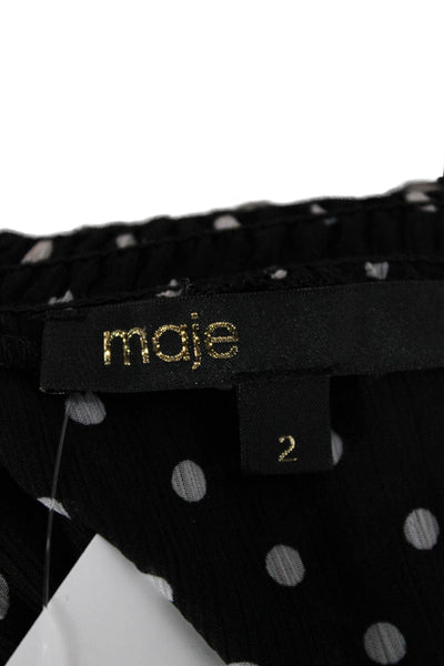 Maje Womens Black Polka Dot High Neck Long Sleeve Blouse Size 2