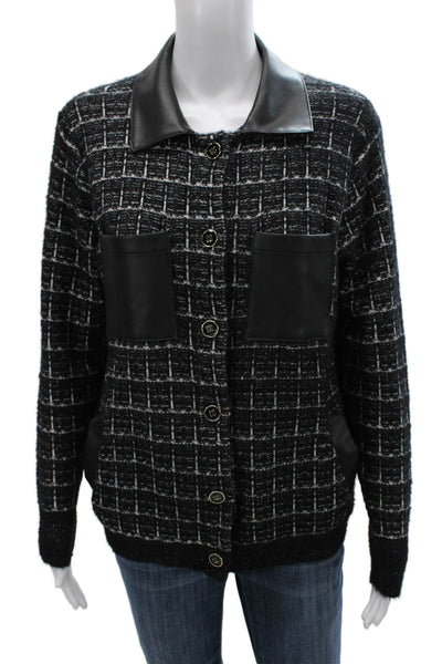 Marina V Women Basic Jacket Black Check Polyamide Button Long Sleeve Size 1