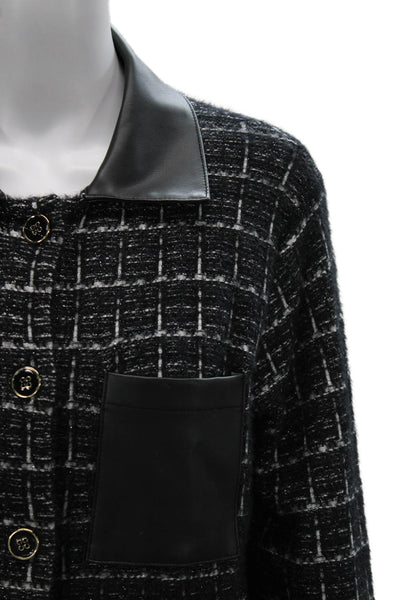 Marina V Women Basic Jacket Black Check Polyamide Button Long Sleeve Size 1