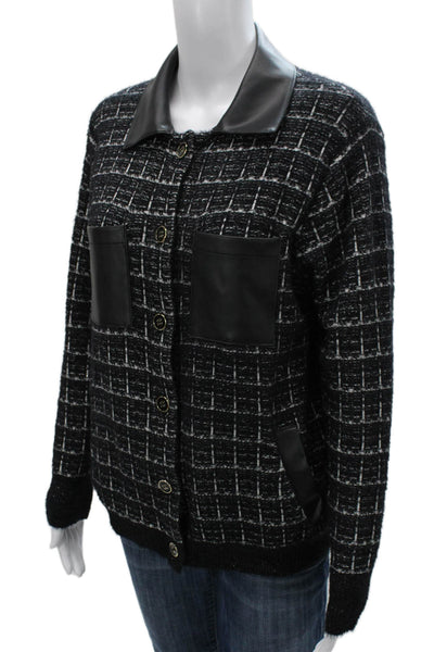 Marina V Women Basic Jacket Black Check Polyamide Button Long Sleeve Size 1