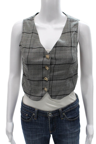 Valentina Shah Women Vest Gray Plaid Virgin Wool Button Size 0