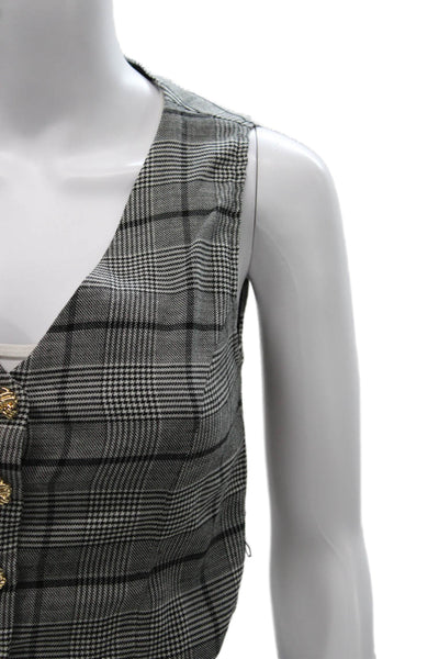 Valentina Shah Women Vest Gray Plaid Virgin Wool Button Size 0