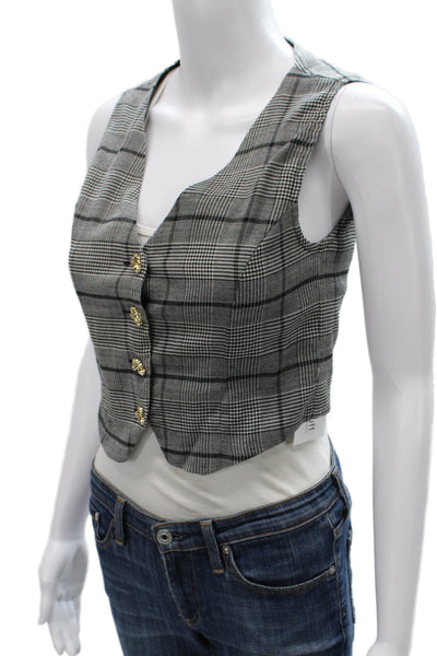 Valentina Shah Women Vest Gray Plaid Virgin Wool Button Size 0