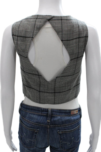 Valentina Shah Women Vest Gray Plaid Virgin Wool Button Size 0