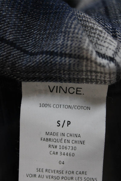 Vince Mens Button Front Collared Plaid Shirt Blue White Size Small