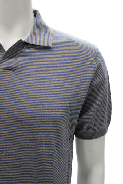 Ferrante Mens Polo Silk Striped Collared Short Sleeve Gray Size 50