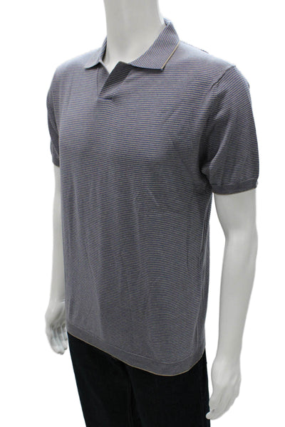 Ferrante Mens Polo Silk Striped Collared Short Sleeve Gray Size 50