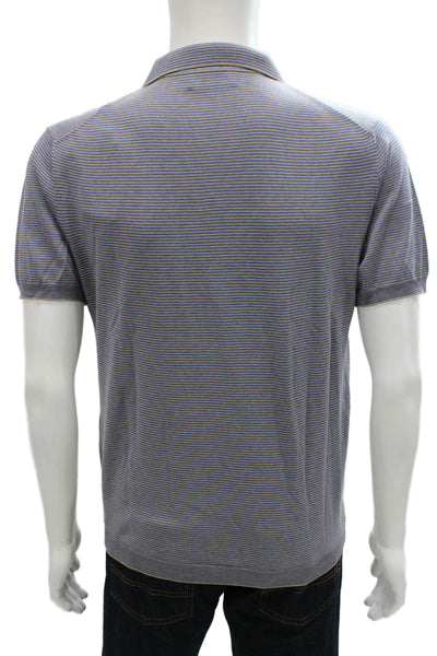 Ferrante Mens Polo Silk Striped Collared Short Sleeve Gray Size 50