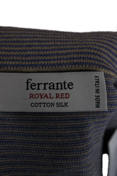 Ferrante Mens Polo Silk Striped Collared Short Sleeve Gray Size 50