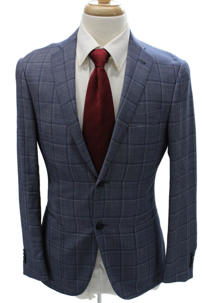 Corneliani Mens Blue Plaid Virgin Wool Blazer Size 46