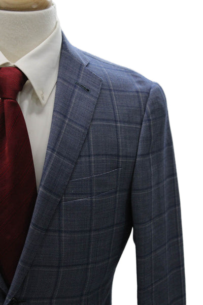 Corneliani Mens Blue Plaid Virgin Wool Blazer Size 46