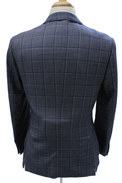 Corneliani Mens Blue Plaid Virgin Wool Blazer Size 46